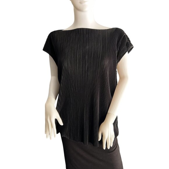 Ro & De Tops - Ro & De Black Pleated Boatneck Sleeveless Blouse Size L